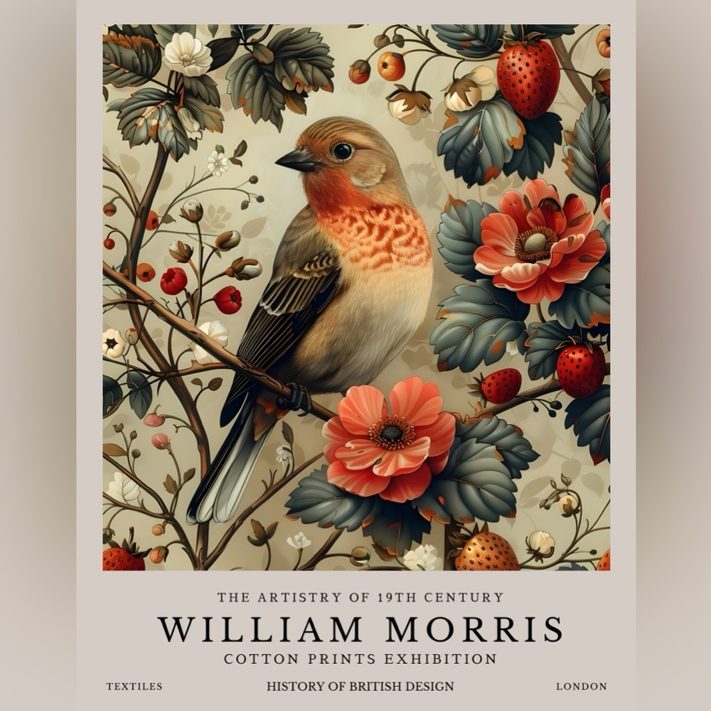 William Morris Bird and Floral Wall Art Print 16x20